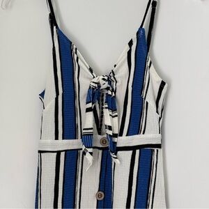 Lane Tree Blue Black White Striped Midi Dress